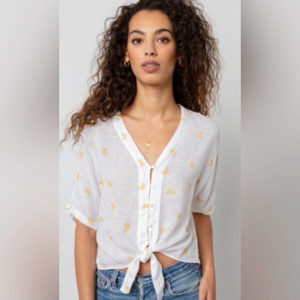 Rails Thea Banana Bunch Linen Rayon Button Tie Kn… - image 1